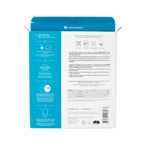 The back side of the blue and white Port Products Intense Recovery Treatment Mask (4-pack) carton that has directions for how to apply.