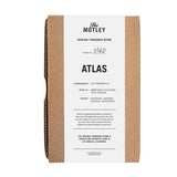 The Motley Atlas Fragrance packaged in a cardboard box with a white label against a white background.
