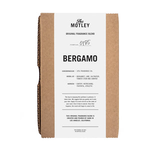 The Motley Bergamo Fragrance packaged in a cardboard box with a white label against a white background.